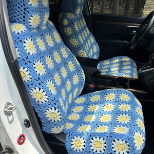 Fundas de asiento para coches, funda de asiento de coche de girasol de ganchillo hecha a mano, fundas de asiento delantero de coche, accesorios de coche, regalos, funda de decoración de coche, funda de asiento personalizada