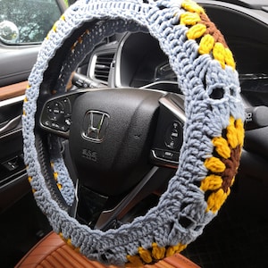 Sunflower Crochet Steering Wheel Cover,Crochet Seat Belt Cover,Steering Wheel Cover crochet, Crochet car accessories,gift for her