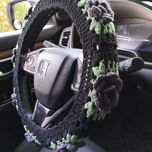 Roses Flower Steering Wheel Cover For Women, Crochet Car Steering Wheel Cover,Cute Roses Flower seatbelt cover,crochet roses flower,car gift