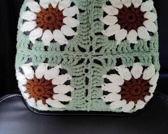 Handmade Crochet Sunflower Car Headrest Cover Set