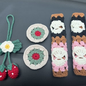 Skull Crochet Steering Wheel Cover,Seat Belt Cover,Car Mirror Hanging Pendant,Car interior Accessories decorations