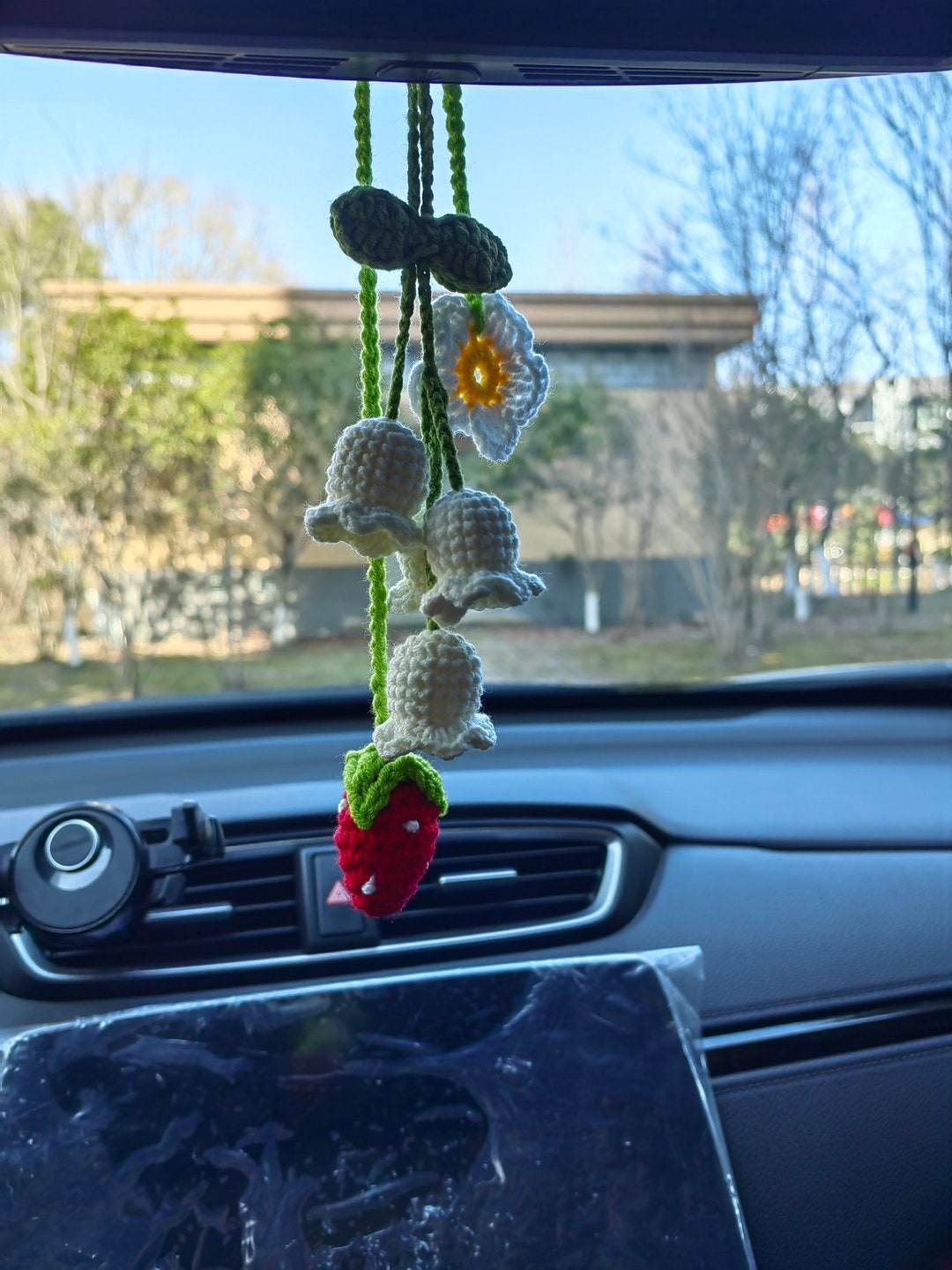 Car Plant Crochet Flower Car Mirror Hanging Plant,knitting Car Pendant
