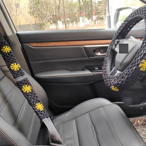 Steering Wheel Cover,Crochet Flower Seat Belt Cover,Steering Wheel Cover crochet,Women car accessories,Car interior Accessories decorations