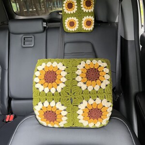 Handmade Crochet Sunflower Car Headrest Cover: Colorful Car Decor image 8