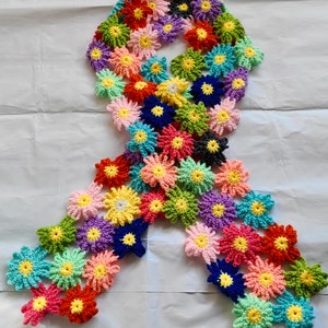 Crochet Scarf,Handmade Colourful Crochet Scarf,Crochet Flower scarf,Crochet Colorful Scarf,Flower Scarf Winter flower