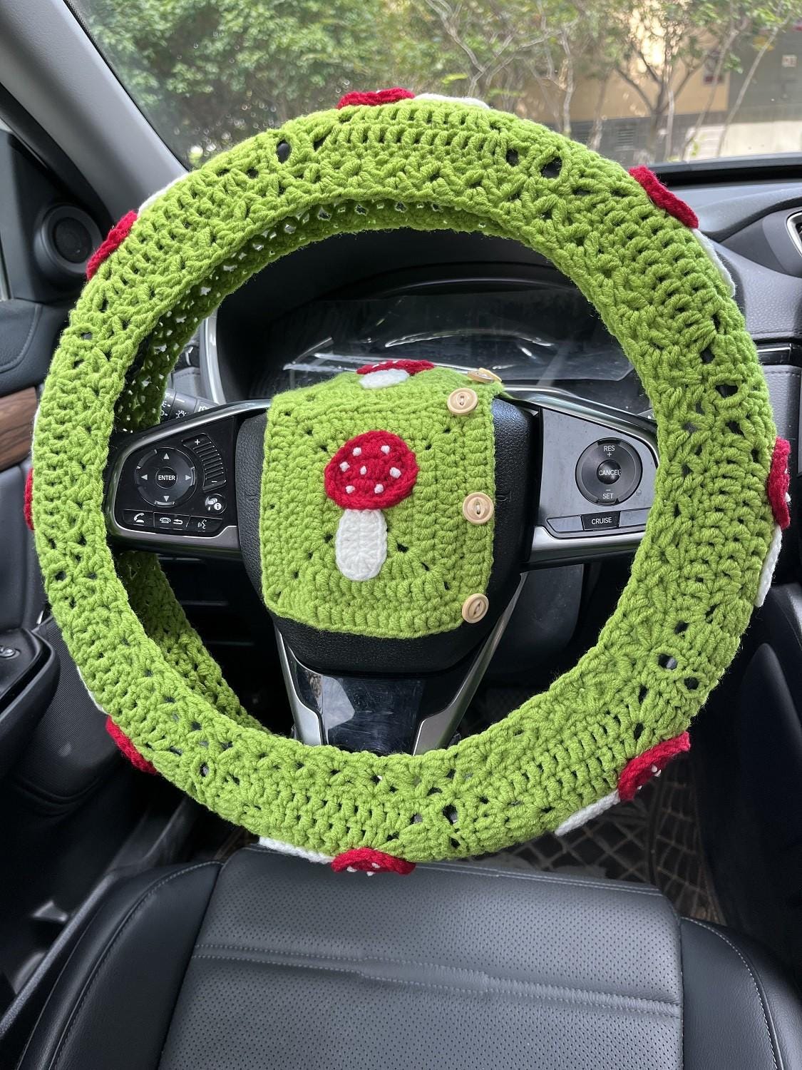 Mushroom Car Steering Wheel Cover,Crochet Steering Wheel Cover,Mushroom seat belt Cover,Cute Steering Wheel Cover,Car Accessories