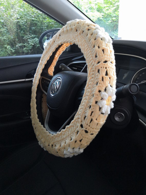 Crochet Daisy Steering Wheel Cover,3D Daisy Steering Wheel Cover