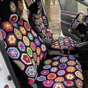 Car Seat Cover,crochet Seat Covers,rainbow Granny Square Steering