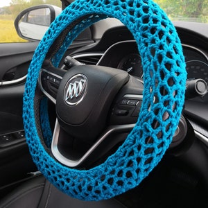Crochet Steering Wheel Cover,Solid Color Boho Car Steering Wheel Cover Set with Seat Belt Cover,Handmade Steering Wheel Cover For Women