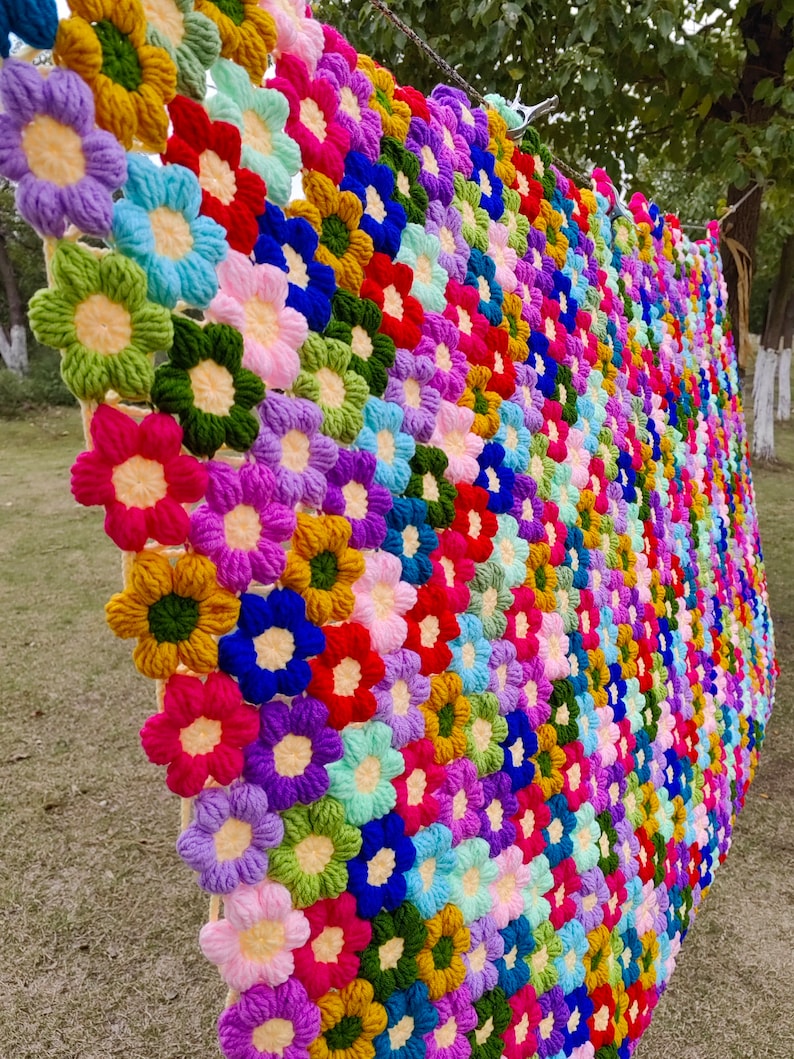 Crochet Blanketcrochet Puff Flower Blanketpuff Etsy