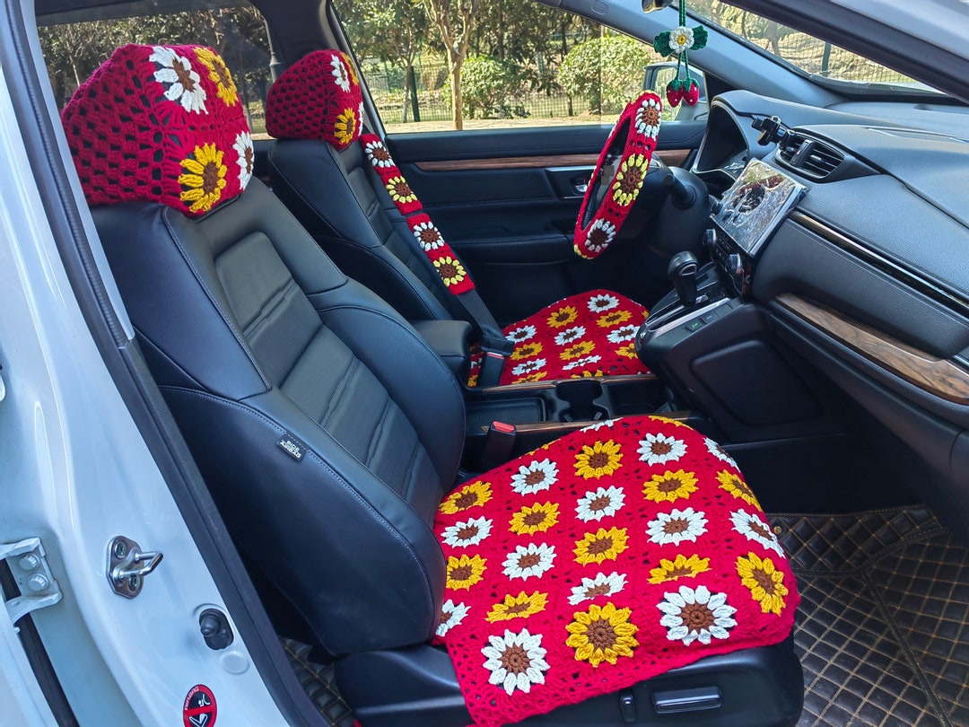 Crochet Car Seat Covers,sunflower Handmade Crochet Car Seat Cover for