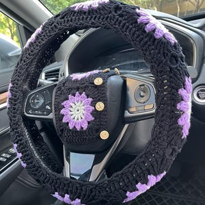 Sunflower Car Steering Wheel Cover,Crochet Flower seat belt Cover,Car mirror dangler,Car Coasters,Women car accessories