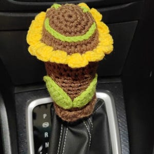 Häkeln Sonnenblume Schaltknauf Abdeckung, niedliche Auto Schaltknauf Abdeckung, Autos Innenraum niedliche Gadgets (benutzerdefinierte Farbmuster)
