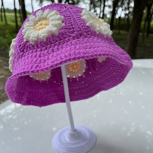 Handmade Crochet Daisy Bucket Hat, Crochet Daisy Hat, Crochet Hat, Festival Hat, Bucket Hat, Crochet Sun Hat, Summer Sun Hat,gift for her