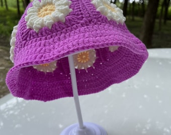 Handmade Crochet Daisy Bucket Hat: Festival Sun Hat