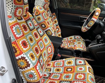 Crochet Sunflower Car Seat Covers: Handmade Auto Interior Set