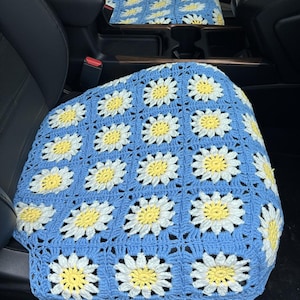 Funda de asiento delantero de coche, funda de cojín delantera de coche con diseño de girasol de ganchillo hecha a mano, accesorios decorativos para el interior del coche, fundas de asiento para coche, regalo