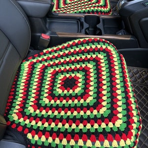 Cubierta de asiento de coche arco iris de ganchillo hecha a mano Funda de cojín de asiento inferior delantero, vehículos de ajuste universal Sedanes SUVS Furgonetas, Decoraciones interiores de automóviles
