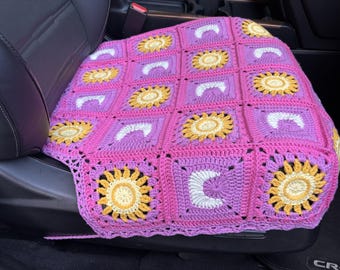 Handmade Crochet Sun Moon Car Seat Cover: Universal Fit Cushion