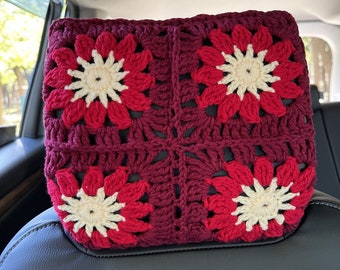 Handmade Crochet Sunflower Car Headrest Cover: Cozy Auto Accessory