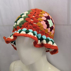 Crochet Vintage Hat ,Granny Square Vintage Fashion Hat,Bucket Hat Cute,Unisex Bucket hats,Flower Bucket Hat, Gift for her