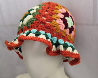 Crochet Vintage Hat ,Granny Square Vintage Fashion Hat,Bucket Hat Cute,Unisex Bucket hats,Flower Bucket Hat, Gift for her