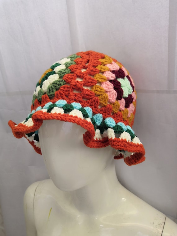 Crochet Vintage Hat granny Square Vintage Fashion Hatbucket - Etsy