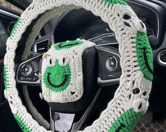 ハンドメイドかぎ針編みのカエルハンドルカバー：車内アクセサリー
