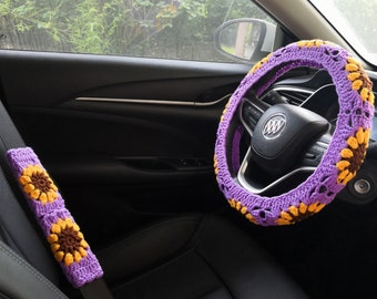 Crochet Sunflower Steering Wheel Cover: Eco-Friendly Car Accessory