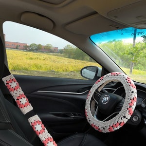 Steering Wheel Cover,Crochet Sunflower Steering Wheel Cover For Women,Car Steering Wheel Cover,Cute Steering Wheel Cover,Car Seat Belt Cover