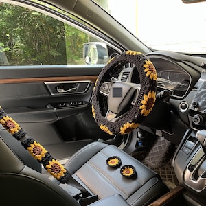 crochet car steering wheel cover,universal Car steering wheel cover,knitted steering wheel cover Sunflower,Black steering wheel cover cute