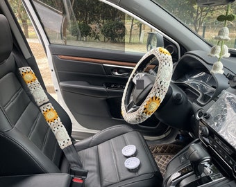 Crochet Sun Moon Steering Wheel Cover: Car Accessories Set