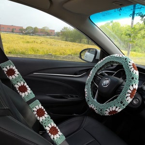 Crochet Galsang Flower Car Steering Wheel Covers Universal 14-15 inch for  Women