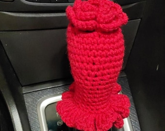 Funda para pomo de cambio de marchas manual de coche, funda para pomo de cambio con forma de rosa de crochet, bonita funda para pomo de cambio de marchas de coche, bonitos accesorios para el interior del automóvil (patrón de color personalizado)
