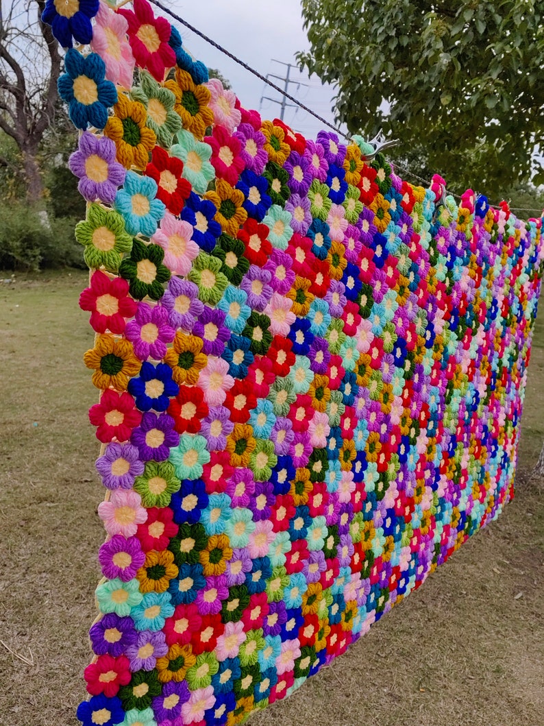 Crochet Blanketcrochet Puff Flower Blanketpuff Etsy