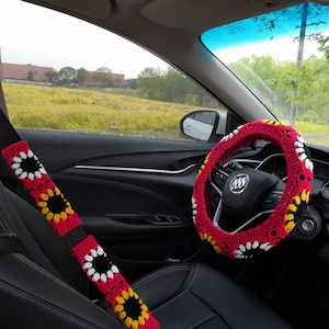 Steering Wheel Cover,Crochet Sunflower Steering Wheel Cover For Women,Car Steering Wheel Cover,Cute Steering Wheel Cover,Gift For Her