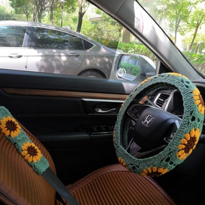 Crochet Steering Wheel Cover, Steering Wheel Cover,Sunflower Crochet Seat Belt Cover, Steering Wheel Cover Crochet , Crochet car accessories