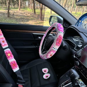 Gesang bloemen auto stuurhoes, gehaakte stuurhoes, bloemen veiligheidsgordel hoes, leuke stuurhoes, auto-accessoires