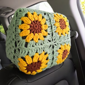 Sunflower Headrest Covers For Car,Car Seat Headrest Covers,Crochet Headrest Covers Steering Wheel Cover Set,Car Decor Cover seat Headrest