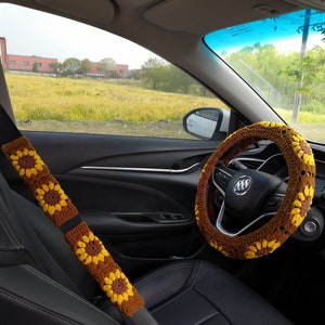 Steering Wheel Cover,Crochet Sunflower Steering Wheel Cover,Cute Car Accessories,Steering Wheel Cover for Women&Girl,Gift for her