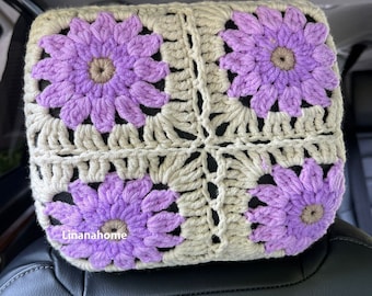 Funda de reposacabezas de coche de ganchillo con diseño de girasol: una decoración acogedora para el coche