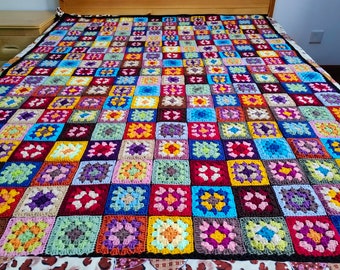 Handmade Crochet Granny Square Throw Blanket: Vintage Afghan