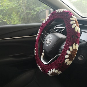 Steering wheel cover,Sunflower steering wheel cover,Crochet steering wheel cover,Seat belt cover,Women car accessories,Seat covers for car image 7