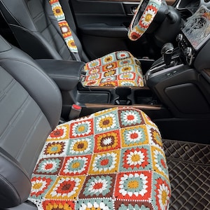 Funda de asiento de coche de ganchillo hecha a mano con diseño de girasol, funda de cojín para asiento delantero inferior, ajuste universal para vehículos, sedanes, SUV, furgonetas y camiones.