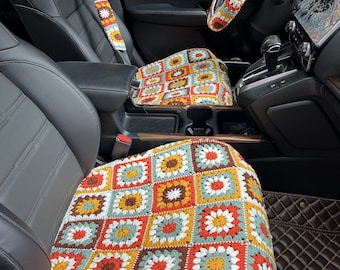Housse de siège auto en forme de tournesol au crochet fait main : coussin de coupe universelle