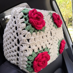 Roses Flower Headrest Cover,Car Seat Headrest Covers for women,Crochet Headrest Cover,Car seat cover,red rose headrest cover,Christmas gift