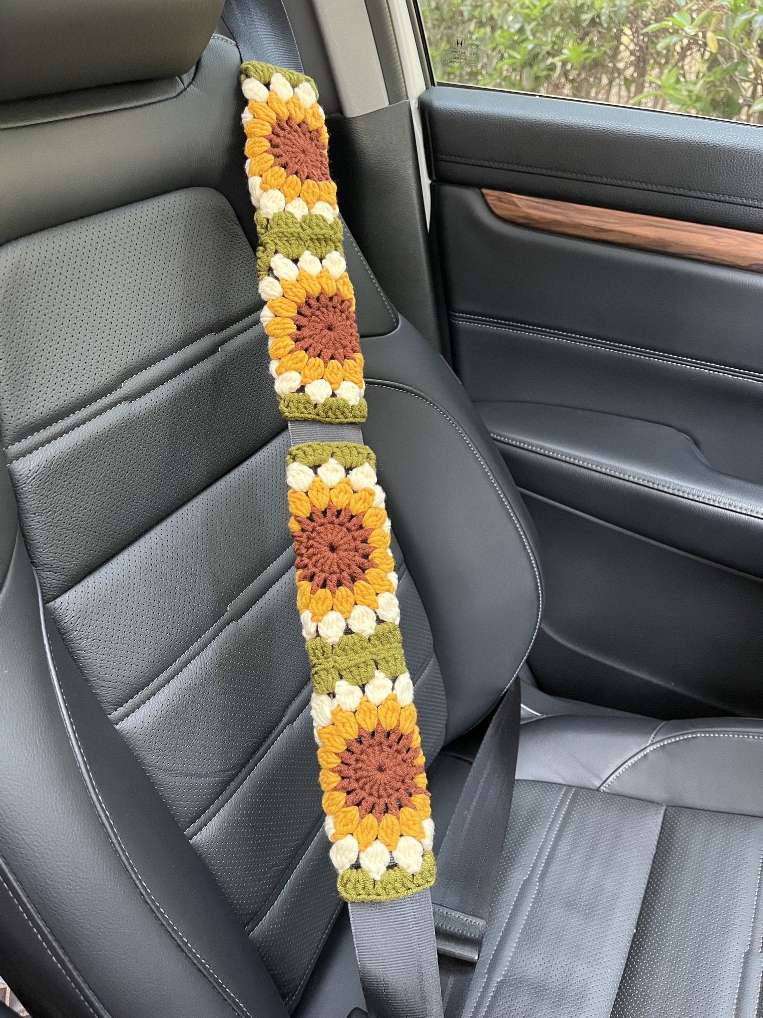 Sonnenblumen Auto Steuerrad Hülle,Gehäkelte Steuerrad Hülle,Blumen Gurthülle,Süße Steuerrad Hülle,Auto Zubehör