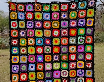Handmade Crochet Granny Square Blanket: Colorful Afghan Throw