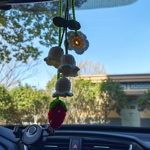 Cute Car Mirror Hanging Campanula,Crochet Knitting Flower Rear View Mirror Charms,Car Pendant,Crochet Car Accessories
