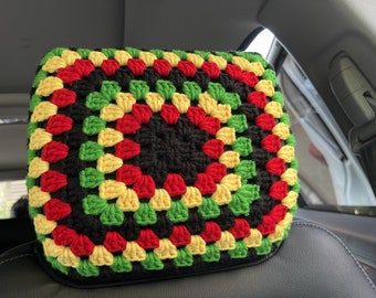 Handmade Crochet Car Headrest Cover: Colorful Auto Interior Accessory